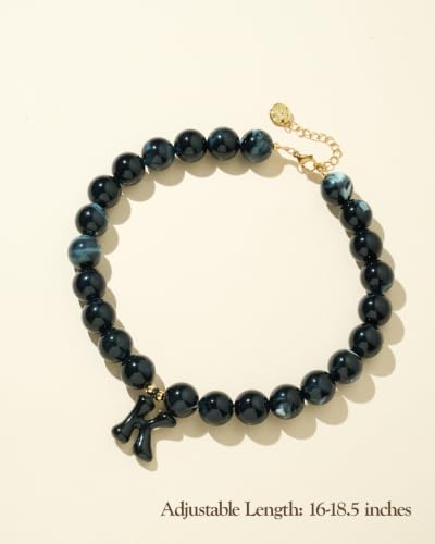 DoDoBeads Chunky Colorful Beaded Initial Necklace, Bubble Letter Choker | Gift box and dust pouch included; waterproof and sweat-resistant with real gold plated stainless steel hardware - color: Black-K
