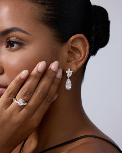 PAVOI 14K Gold Plated Cubic Zirconia Dangle Earrings for Women - Crystal Long Linear Bridal Drop Earrings - Cluster CZ Pearl Simulated Diamond Drop Dangle Wedding Jewelry for Brides & Bridesmaid - style: Teardrop