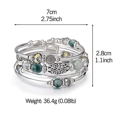 FULU AUTUMN Stackable Beaded Bracelets for Women Boho Wrap Silver Bracelet Layered Fashion Jewelry Gifts for Her - color: Green