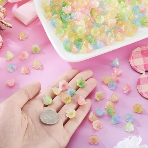 200Pcs Flower Glass Bead Caps for Jewelry Making Cute Floral Crystal Glass Beads Bulk with Glitter Powder Beads Caps for Wind Chimes Handmade Earring Crafts Supplies - color: Mixed Crystals