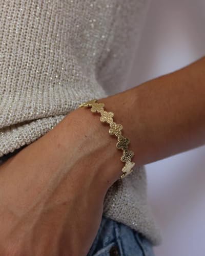 PERNNLA PEARL Dainty Gold Bar Bracelet for Women Simple Delicate Thin Cuff Bangle Hook Bracelet 18K Gold Plated Handmade Minimalist Jewelry - color: 37.Clover