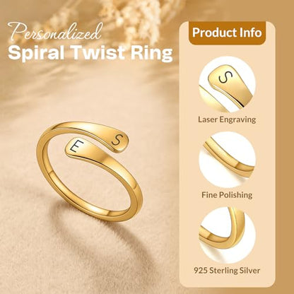 Custom Ring for Women 925 Sterling Silver Name Rings Personalized Initial Ring Engraved Stackable Letter Ring Christmas Birthday Gifts For Mom Grandma Sisters Girlfriend - color: Style 1-Rose Gold