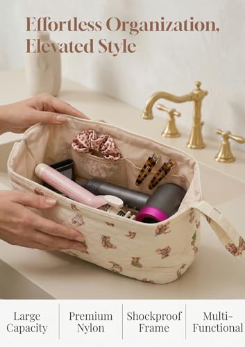 TeeYee Nylon Hair Tools Travel Bag for Dyson Airwrap Quilted Toiletry Bag | Travel Storage Bag for Shark Flexstyle/Curling Iron,Water-repellent,Wide-open,Well-structured,Heat-safe lining,001bear - color: Bear