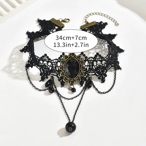 Gothic Lace Choker Necklace for Women, Pearl Sexy Tassel Adjustable Choker Necklace, Boho Halloween Jewelry for Festival Party Cosplay Costume Gifts - color: black Rose Tassels