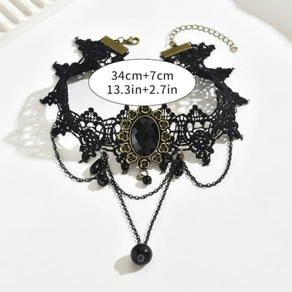 Gothic Lace Choker Necklace for Women, Pearl Sexy Tassel Adjustable Choker Necklace, Boho Halloween Jewelry for Festival Party Cosplay Costume Gifts - color: black Rose Tassels