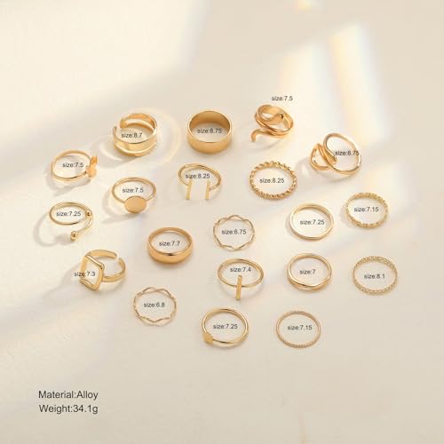 Gold Plated Knuckle Rings Set For Women,Vintage Stackable Joint Finger Midi Rings Dainty Simple Twist Hollow Rings Pack,Aesthetic Adjustable Y2K Punk Stacking Rings Jewelry Accessories - style: 20Pcs B-Gold