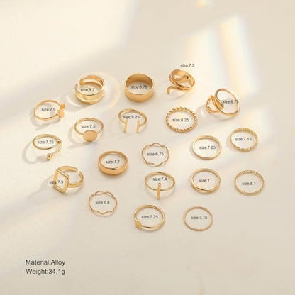 Gold Plated Knuckle Rings Set For Women,Vintage Stackable Joint Finger Midi Rings Dainty Simple Twist Hollow Rings Pack,Aesthetic Adjustable Y2K Punk Stacking Rings Jewelry Accessories - style: 20Pcs B-Gold