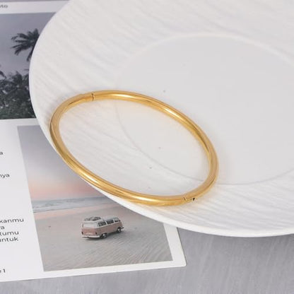Eigso 13MM Large Gold Plated Chunky Bracelet Bangle for Women Men Trendy Thick Arc Shape Open Cuff Bangles Bracelets for Woman Man - color: Gold-4mm2