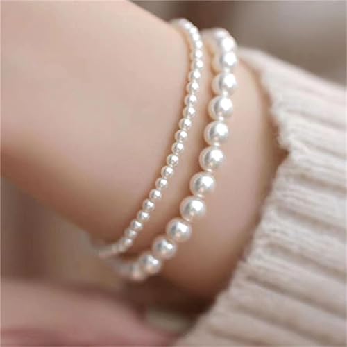 Pearl Bracelets for Women Dainty Gold Pearl Stretch Stackable Bracelet Bridesmaid Wedding Jewelry Gifts Prom Wedding Guest Dress - color: C:White Pearl Bracelet