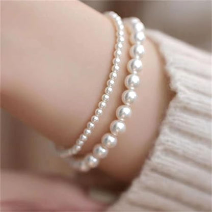 Pearl Bracelets for Women Dainty Gold Pearl Stretch Stackable Bracelet Bridesmaid Wedding Jewelry Gifts Prom Wedding Guest Dress - color: C:White Pearl Bracelet