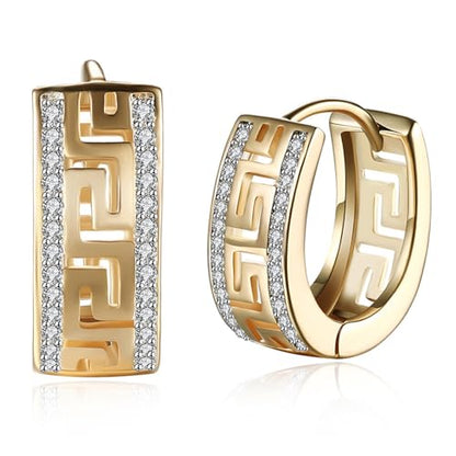 14K Rose Gold Plated Three Row Cubic Zirconia Small Huggie Hoop Earrings Fashion Jewelry for Men Women - color: rose