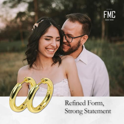 18K Gold Plated Sterling Silver Earrings for Women – Pure & Polished, Twist, Square, Hinged Tube, Abstract & Heart Shape Hoops – Lightweight, Hypoallergenic, Non-Tarnish Jewelry (Sizes: 3x35mm-46x30mm) - color: Gold, size: Hinged Tube (5x30mm)