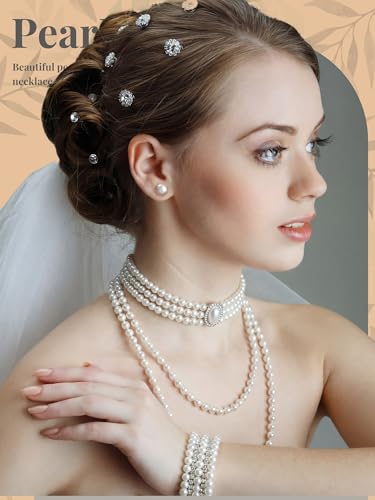 BBTO 8 Pcs Pearl Necklace and Earring Set for Women Faux Pearl Bracelet Costume Jewelry Set for Wedding Bridal Shower Party - style: Charming Style