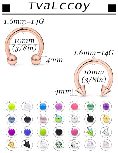 20/18/16/14G Horseshoe Septum Nose Lip Rings Smile Piercings 6/8/10/12/14/16mm Cartilage Helix Daith Earrings Surgical Steel Jewelry for Women Men - size: 14g*3/8in(10mm)