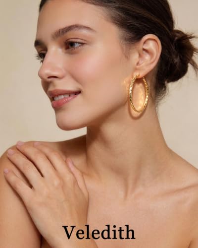 3MM Thin Sterling Silver Hoop Earrings for Women Hypoallergenic | Lightweight Small Silver Hoop Earrings Thin Twisted Hoop Earrings for Sensitive Ears - color: Gold-50MM