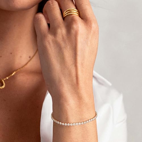 3mm/4mm Cubic Zirconia Classic Tennis Bracelet 14K Gold Plated/Silver Bracelets for Women Size 6.5-7.5 Inch - color: 4mm Rose Gold, size: 16.5cm/6.5IN