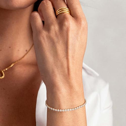 3mm/4mm Cubic Zirconia Classic Tennis Bracelet 14K Gold Plated/Silver Bracelets for Women Size 6.5-7.5 Inch - color: 4mm Rose Gold, size: 16.5cm/6.5IN