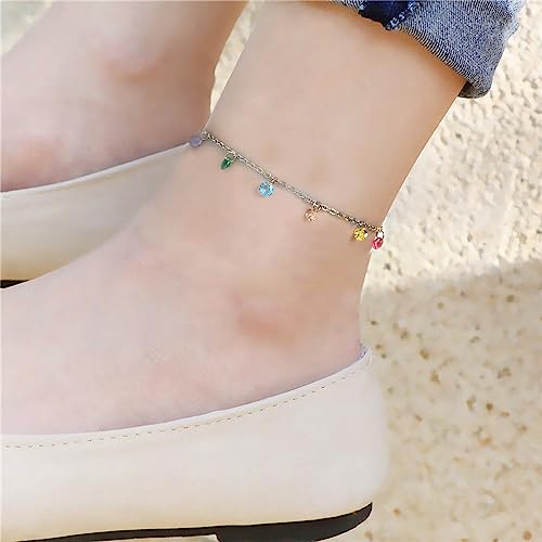 Ankle Bracelet for Women Stainless Steel Chain Beach Anklet Bracelet Adjustable Jewelry - style: A2-stone-sliver