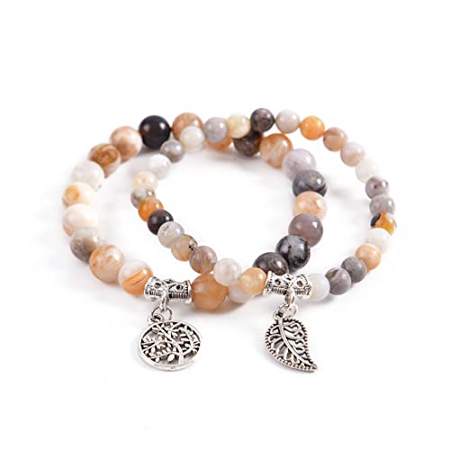 YGLINE Tree of Life Yoga Healing Stone Bracelets,Multilayer Lotus Chakra Stone Reiki Bracelet Sets,Anxiety Crystal Natural Stone,for Women Stress Relief - color: Agate-2w