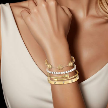 Bracelet Bangle Set, 4pcs Stackable Four Leaf Gold Bracelet Set for Wife Mom Girlfriend - color: Gold (K1)