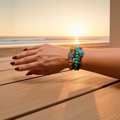 43pcs Boho Hippie Wooden Beads Bracelets unisex for Men and Woman, Gothic Punk Braclets Adjustable, Vintage Beaded Bracelet Set Style for Woman & Men Trendy, Pulseras, Stretch Bracelets Metal Set Wood Bangles Wristbands