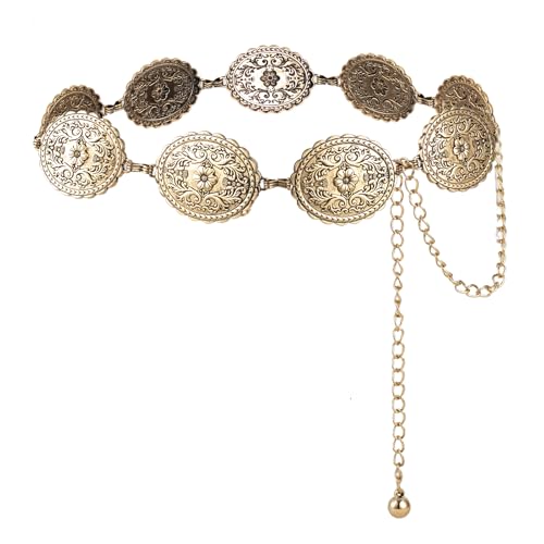 ILuvatar Western Metal Concho Belt for Women Cowgirl Waist Chain for Women Dress Pants Adjustable - color: Gold-t50