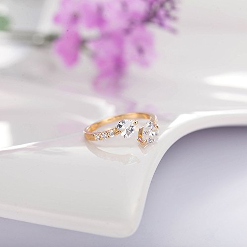 hsiyyecg Sliver/Gold Plated Double Heart Eternity Ring Shiny Cubic Zirconia Crystal Engagement Wedding Band Promise Ring Open Adjustable Statement Rings for Women(Gold) - color: gold