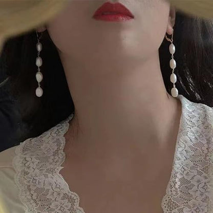 Pearl Earrings 14k Gold Plated Long Earrings Dangle Drop for Brides