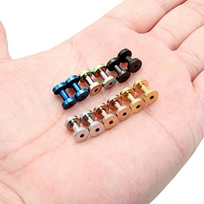 Lcolyoli Screw Fit Ear Gauges Kit Surgical Steel Tunnel Expander Earrings Earlobe Plugs Body Piercing Jewelry Set for Women Men 14G-00G 12 Pieces - style: c: 12Pcs-6 Colors-8G