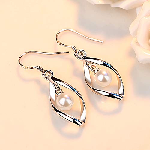Linear Swirl Wire Earrings For Women dangling Boho Dangle Drop - color: Silver-pearl