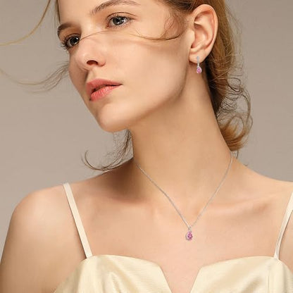 immobird 925 Sterling Silver Infinity Birthstone Jewelry Set Teardrop | Birthstone Necklace and Earring Set, Small Pear-shape Pendant, Drop Earring, Timeless Gift for Her, Daily Wear, Nice Gift Box - color: 10-Oct.