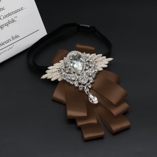 Big Rhinestone Bow Ties，Bowtie Pre-Tied Bowties Men Women | Suit for tuxedo party wedding - color: Coffee