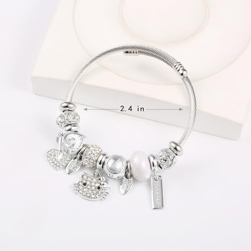 YouLuo Cute Necklace Charm Bracelet Set,Personalized Jewelry Gift for Women | Cute Charm Bracelet, Adjustable Stainless Steel Bracelet, Anime Cartoon Accessories Bracelets for Women Gift and Friendship - color: White