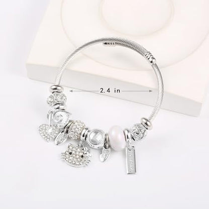 YouLuo Cute Necklace Charm Bracelet Set,Personalized Jewelry Gift for Women | Cute Charm Bracelet, Adjustable Stainless Steel Bracelet, Anime Cartoon Accessories Bracelets for Women Gift and Friendship - color: White