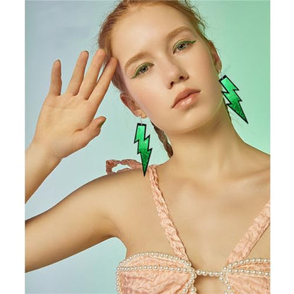 ONLYJUMP Acrylic Exaggerated Lightning Earrings Statement Punk Retro Geometric Delicate Neon Personalized Earrings Accessory Jewelry for Women - color: Glitter Dark Green