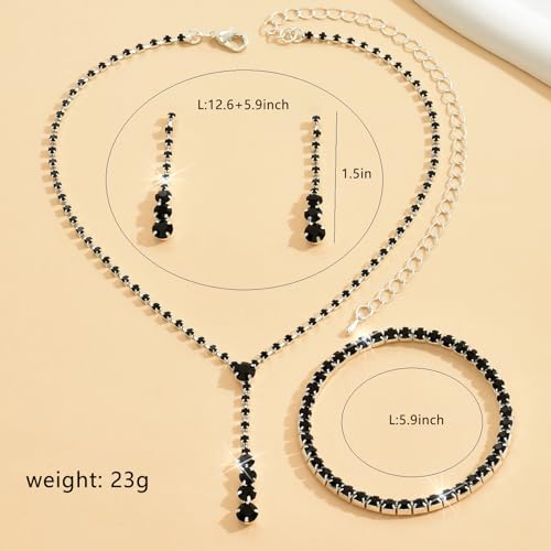 Gold Jewelry Set for Prom,Pearl Necklace Earrings Bracelet Crystal Bridal Wedding Prom Dresses Costume Jewelry Accessories Rhinestone Bridal Jewelry Set for Women - color: Black