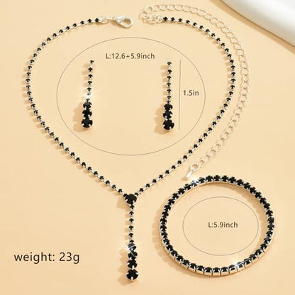 Gold Jewelry Set for Prom,Pearl Necklace Earrings Bracelet Crystal Bridal Wedding Prom Dresses Costume Jewelry Accessories Rhinestone Bridal Jewelry Set for Women - color: Black