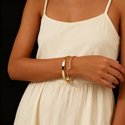 Gold Bangle Bracelets for Women Non Tarnish, 18k Gold Bracelet Stack Layered Chunky Cuff Bracelet Knot Cross Bowknot Bracelets Trendy Jewelry Set for Women Gifts - color: S03