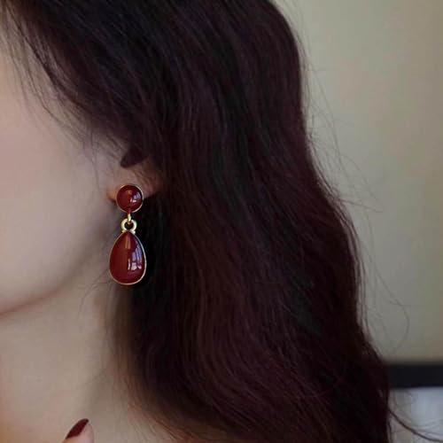 Vintage Enamel Burgundy Dangle Earrings Oval Red Acrylic Dangle Earrings Round Disc Stud Earrings Teardrop Burgundy Drop Earrings Acrylic Red Geometric Earrings Jewelry for Women