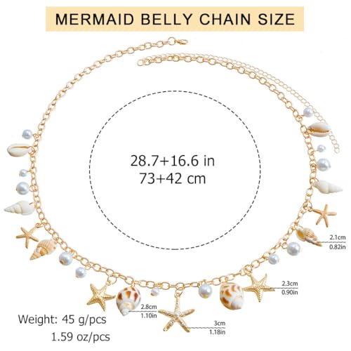 Seashell Starfish Waist Chain for Women Boho Conch Body Chains Gold Belly Chain Summer Beach Pearl Body Jewelry - style: 1-Layer