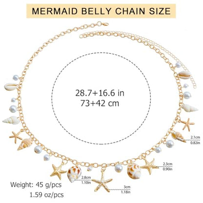 Seashell Starfish Waist Chain for Women Boho Conch Body Chains Gold Belly Chain Summer Beach Pearl Body Jewelry - style: 1-Layer