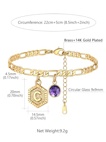 Custom4U Personalized Initial Ankle Bracelets for Women 14K Gold Plated Dainty CZ Birthstone Hexagon Letter Initial Anklets for Women Adjustable Silver/Gold Foot Chain Summer Beach Jewelry Gifts - color: Gold Hexagon-C