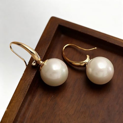 Unique Cream White Pearl Teardrop Drop Dangle Earrings for Women,Trendy Geometric Dangle Formal Hook Earrings for Wedding Prom - color: Gold