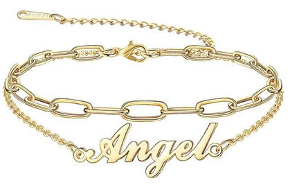 Custom Ankle for Women for Women 18K Gold Plated Adjustable Name Anklet Customized Beach Anklet Gifts - color: Name Anklet with Paper Clip Chain