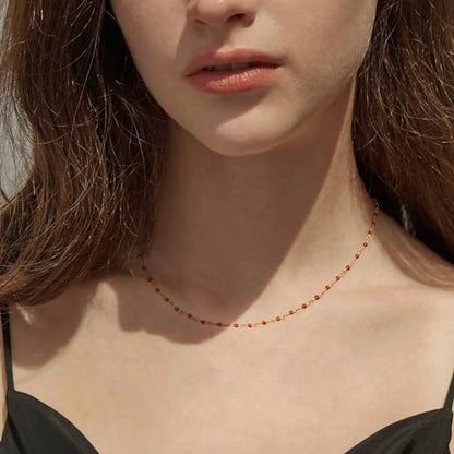 MTMY Beaded Necklaces for Women 14K Gold Plated Dainty Colorful Green/Rose Beaded Pearl Choker Necklace Delicate Boho Choker Necklace Jewelry Gift - style: Crystal-rose