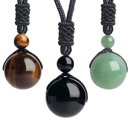 Anjiucc Natural Gemstone Healing Crystals Necklace, Adjustable Chakra Beads Pendant for Women Men, Protection, Energy Balance - color: 3pcs set 1