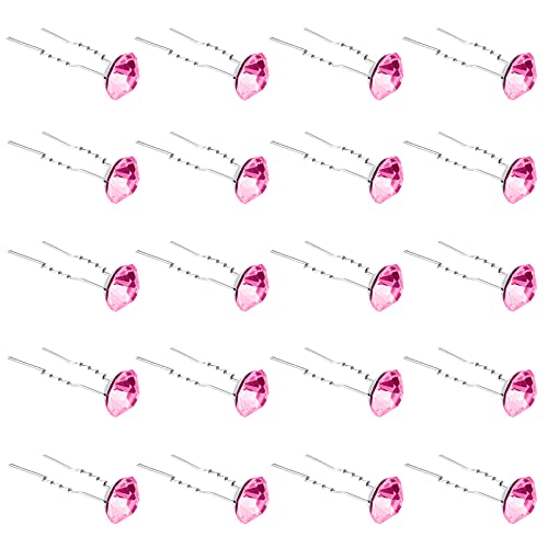 QIUTIMIY 20 Pack (Pink) Rhinestone Hair Pins Crystal Hair Clips for Bridal Wedding Women Hair Jewelry Accessories, with Clear Container - color: Rhinestone-Pink