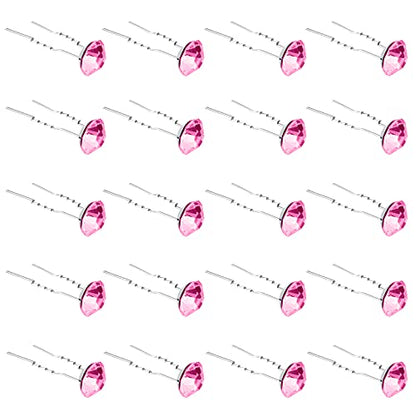 QIUTIMIY 20 Pack (Pink) Rhinestone Hair Pins Crystal Hair Clips for Bridal Wedding Women Hair Jewelry Accessories, with Clear Container - color: Rhinestone-Pink