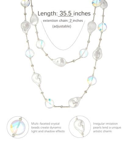 Errally Long Pearl Necklace and Earring Set Layered Pearl Beaded Necklaces for Women White Costume Jewelry Sets Gifts for Mom - color: 14-White