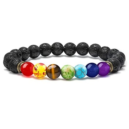 M MOOHAM Mens Bracelet - Beaded Natural Stone 8mm Tiger Eye Matte Agate Lava Rock Bracelets for Men Teen Boys Grandpa Dad Birthday Gifts Jewelry - style: Lava rock & Chakra Bracelet